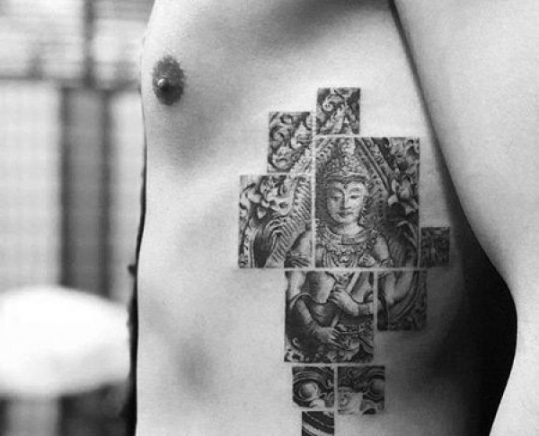 写实侧腰佛纹身图片