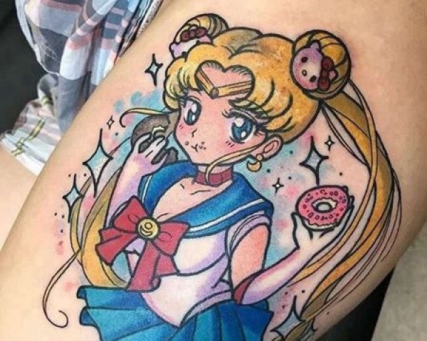 卡通大腿美少女战士水冰月纹身图片