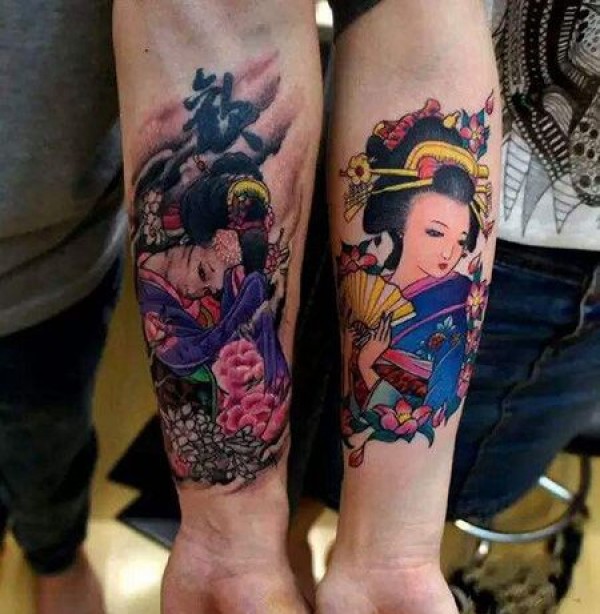 手臂古典美人纹身图片