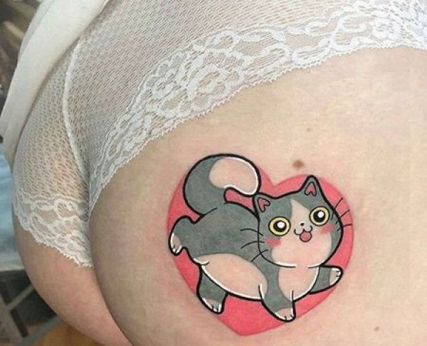 卡通大腿猫纹身图片