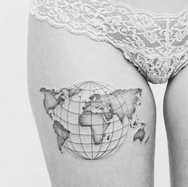 点刺几何大腿地图纹身图片
