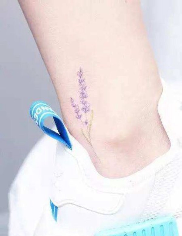 女生脚踝薰衣草纹身图片