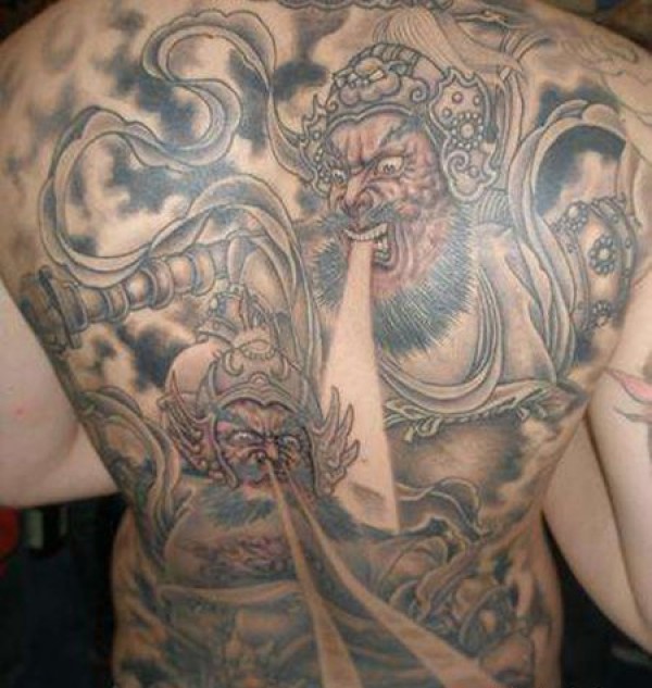 男士满背哼哈二将纹身图片