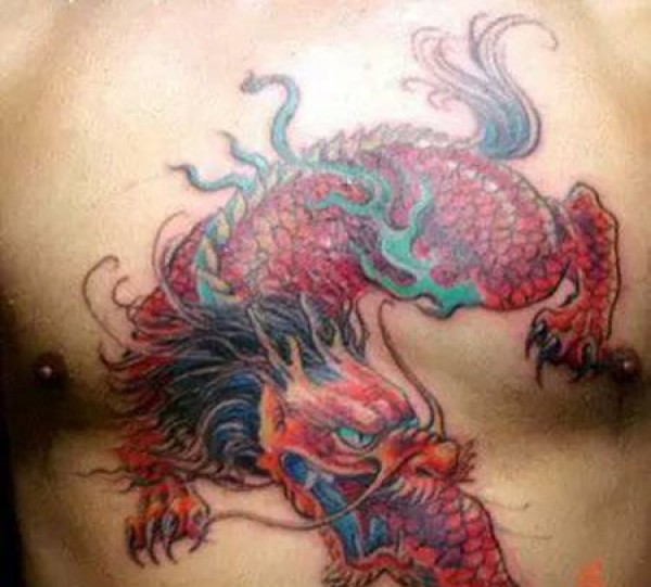 胸前睚眦纹身图片