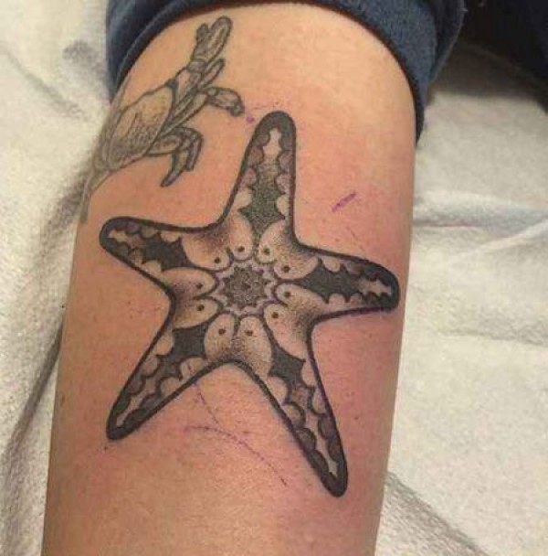 手臂黑色海星纹身图片