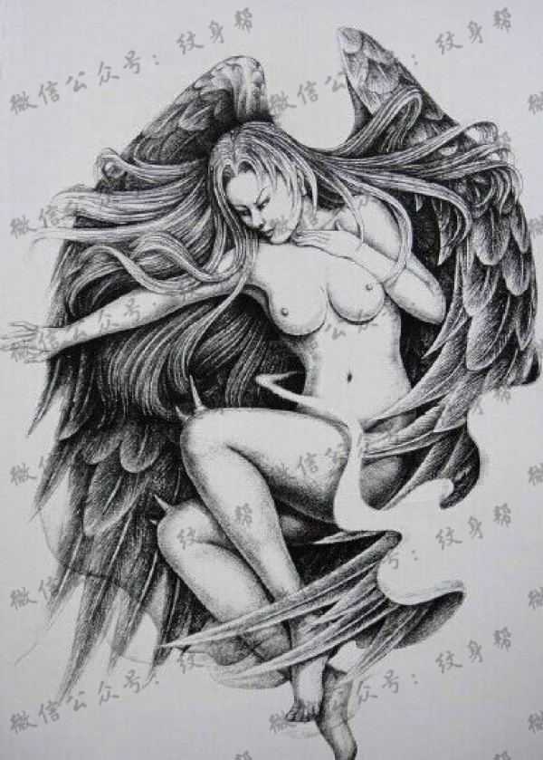 漂亮唯美的天使纹身手稿
