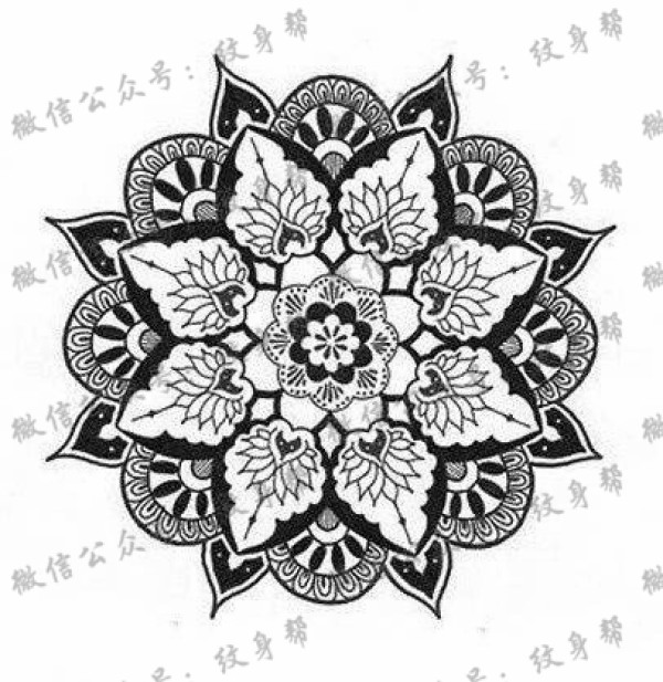 一组25张精美点刺梵花纹身手稿图案