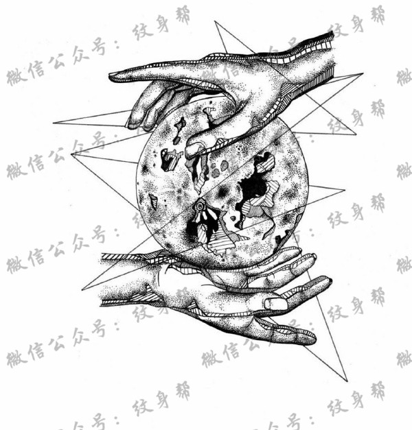 一套9张星空星球纹身手稿素材图案