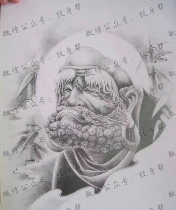 一组9张佛观音纹身手稿欣赏