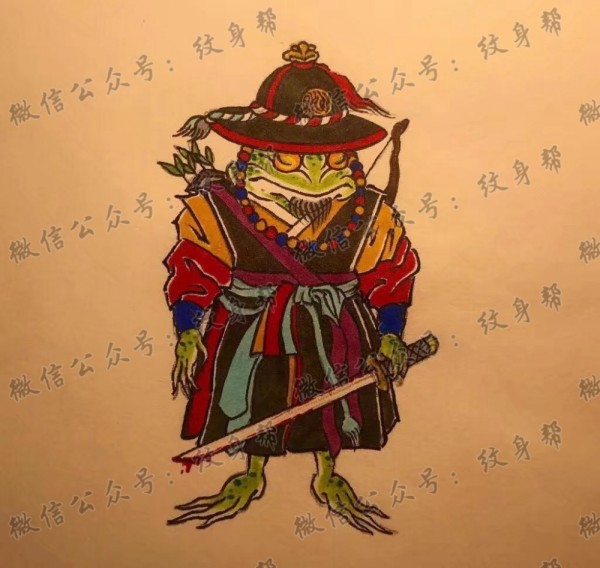 个性的几张功夫青蛙纹身手稿素材图案