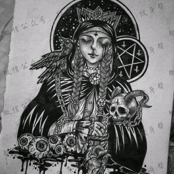 一组欧美暗黑女郎纹身手稿