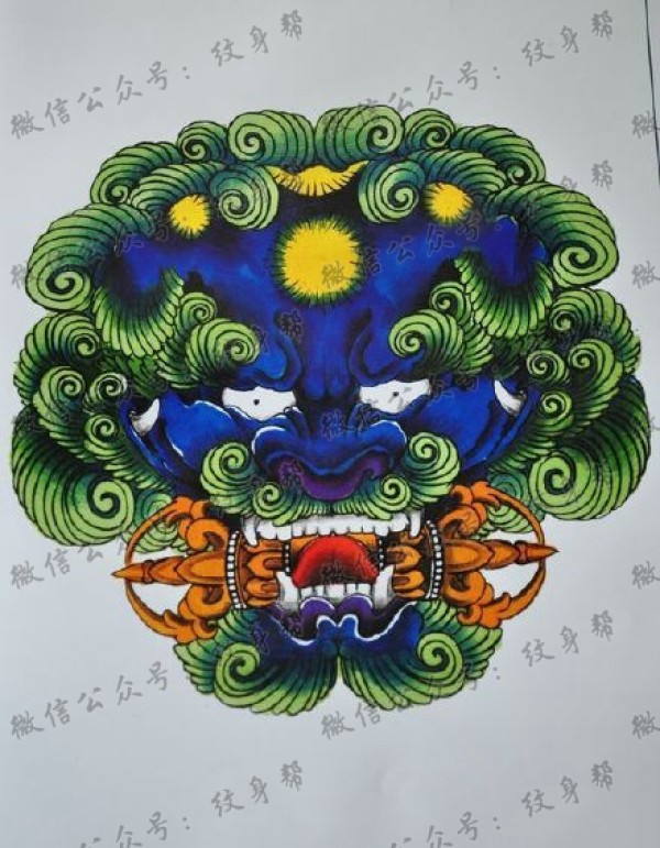 一套14张唐狮福狮纹身手稿图案素材