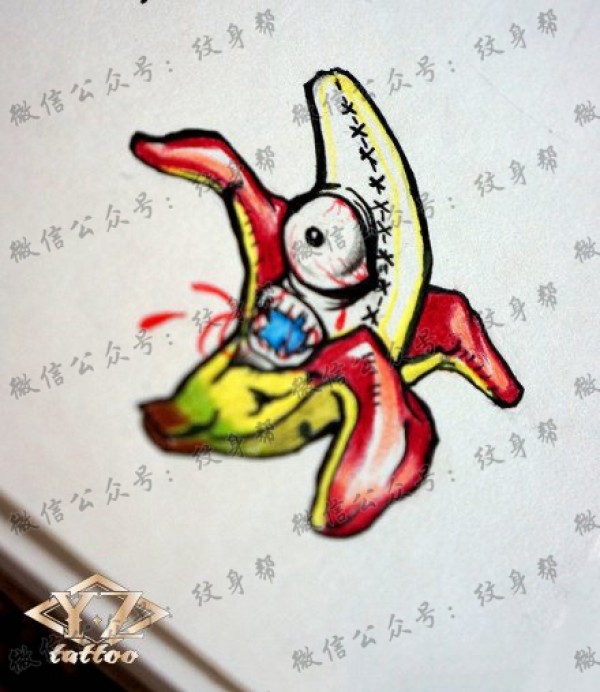 潮流另类的一款香蕉纹身手稿