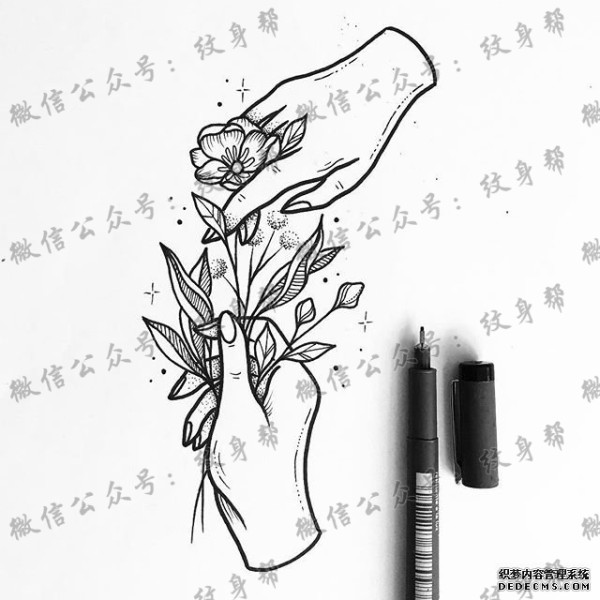 拿着花的两只手手稿图