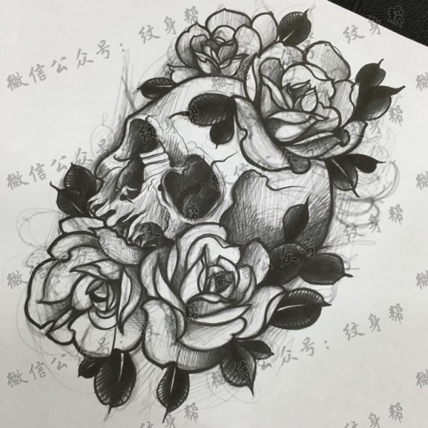 20张一套花骷髅纹身手稿图案素材