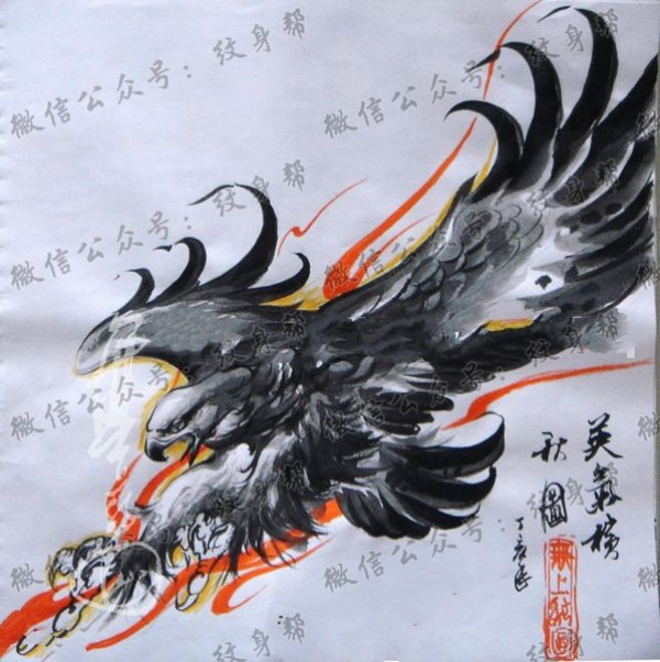 经典帅气的老鹰纹身手稿