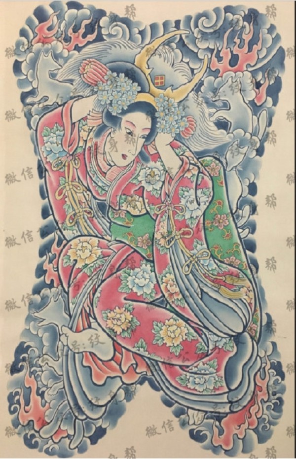 日式满背纹身手稿_一组9张日式老传统纹身手稿图案