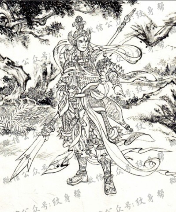 二郎神纹身手稿—一组10张二郎神杨戬纹身手稿图案