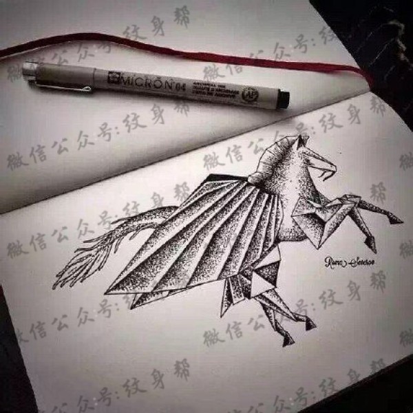 手稿素描马纹身图片