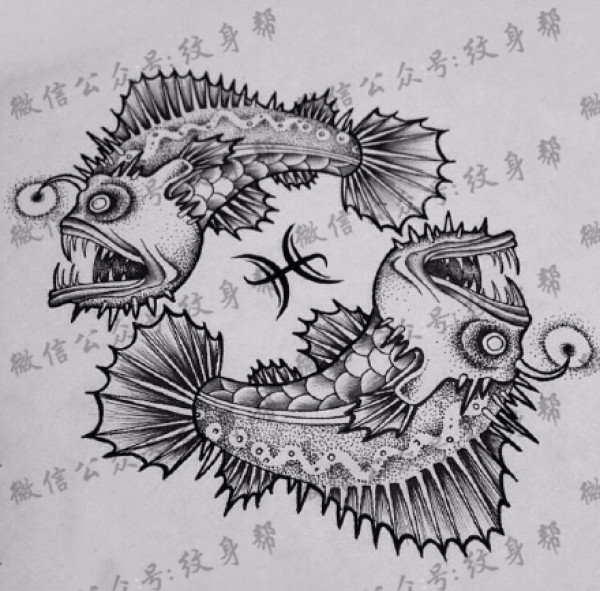 双鱼座纹身手稿_45张十二星座之双鱼手稿纹身图片