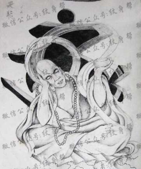 手稿一张单色的罗汉纹身图片