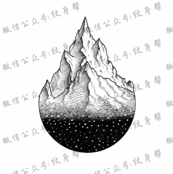 山脉纹身手稿_一组18张几何元素+山脉风景纹身手稿图案