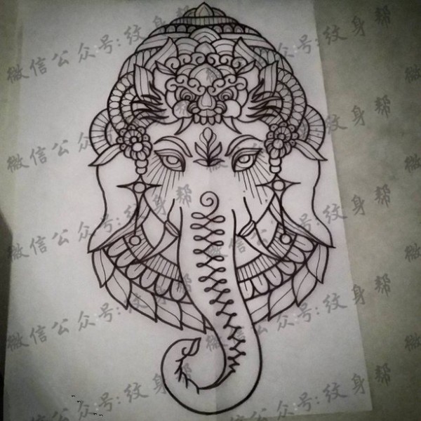手稿的经典的大象纹身图片