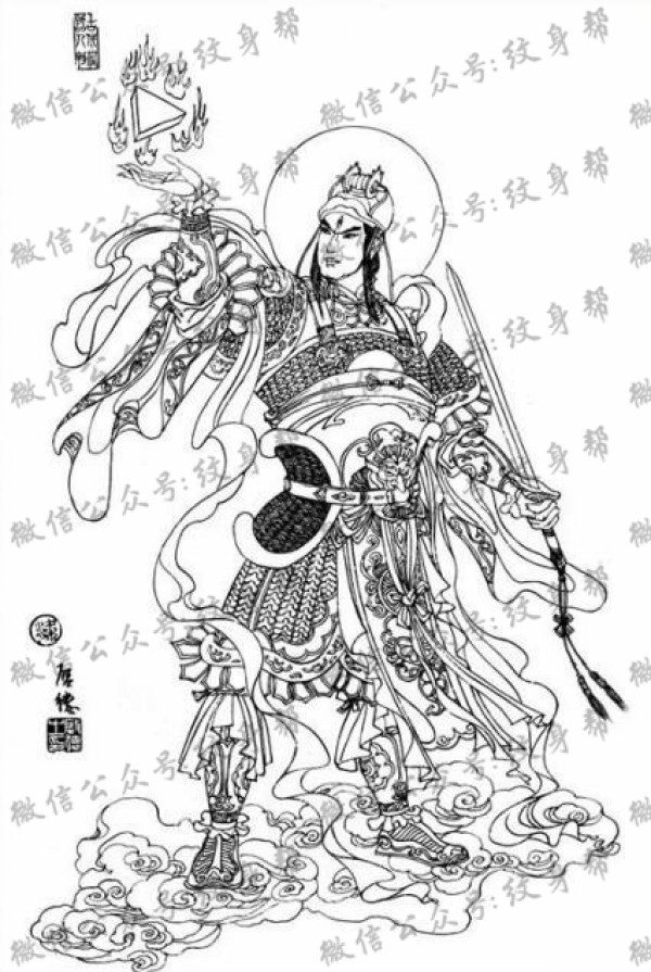 二郎神纹身手稿—一组10张二郎神杨戬纹身手稿图案