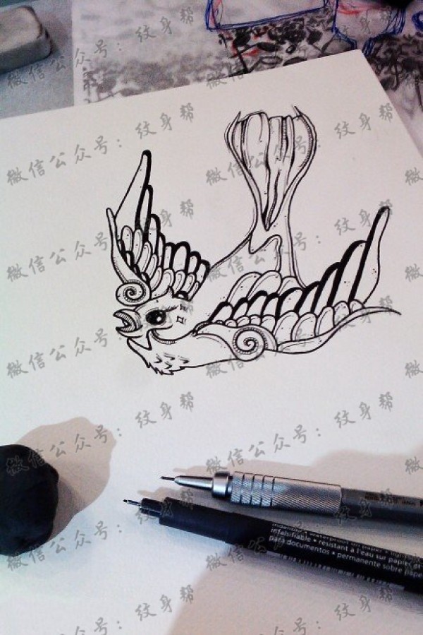 燕子纹身手稿图片