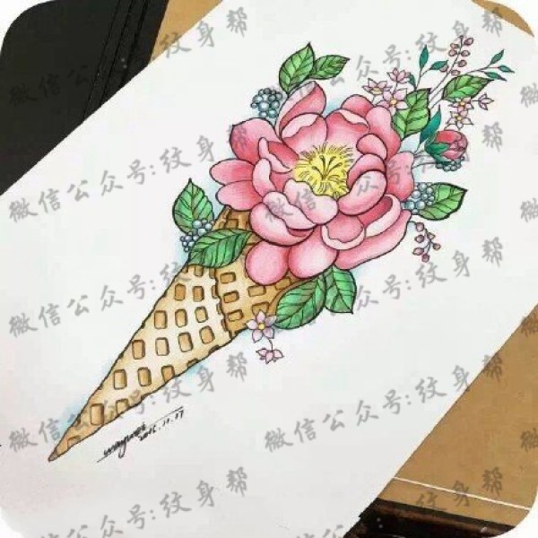 手稿冰激凌花纹身图片