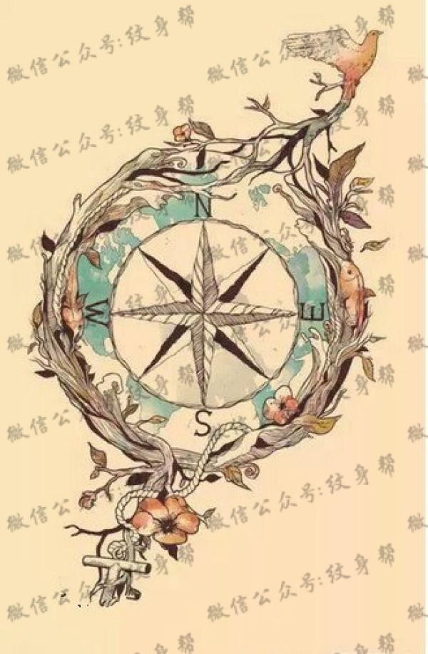 设计风格指南针手稿纹身图片