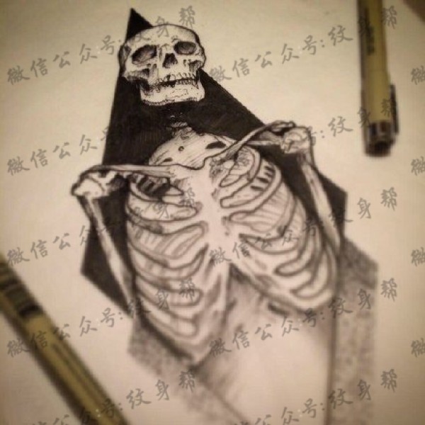 素描骷髅架纹身图片