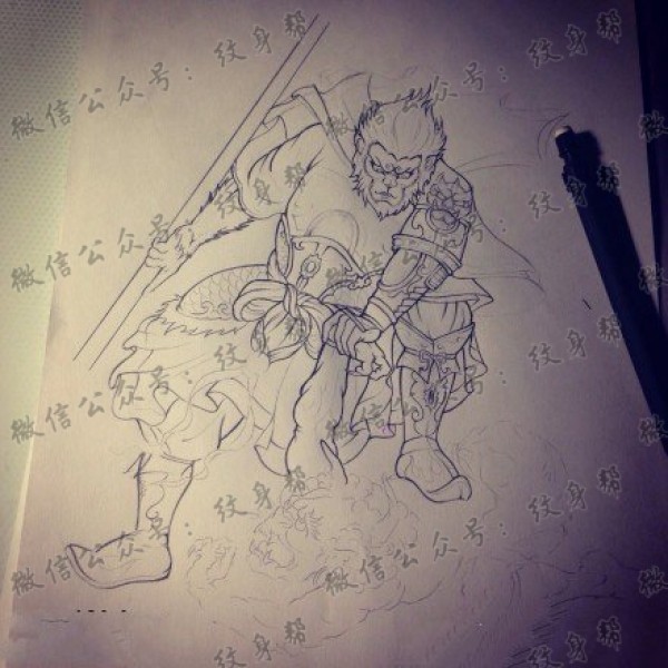齐天大圣孙悟空纹身手稿图案