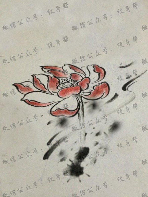 彩色水墨莲花纹身图片