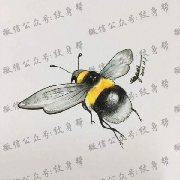 手绘的小蜜蜂纹身图片