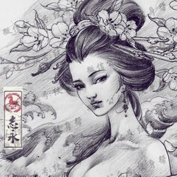 手稿素描古代美女纹身图片