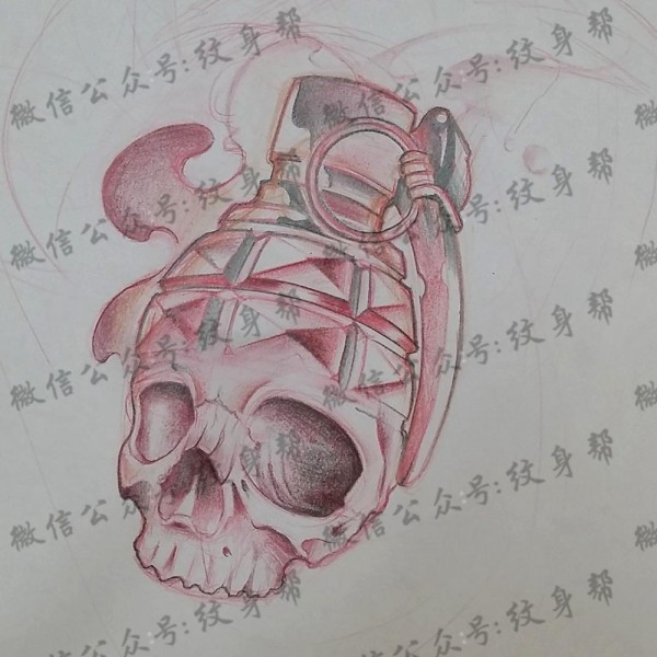 欧美school骷髅手雷纹身图片手稿