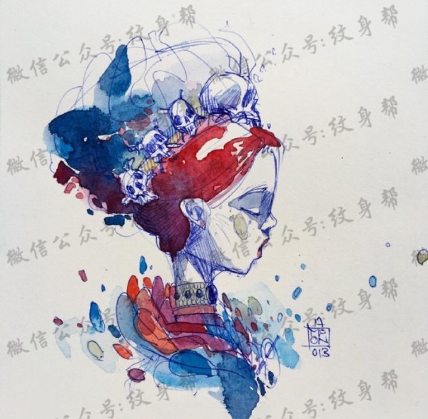 水彩插画手稿_一组23张精美水彩插画纹身手稿素材图案