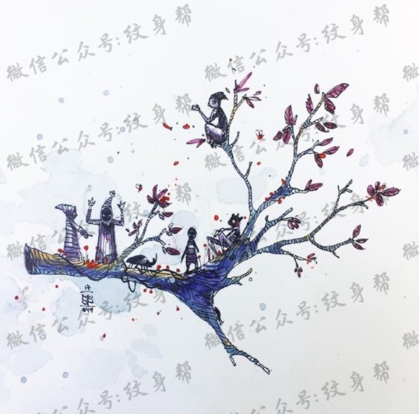 水彩插画手稿_一组23张精美水彩插画纹身手稿素材图案