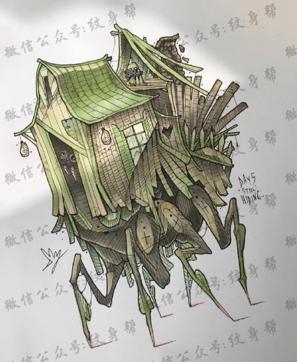 奇幻动物插画手稿_一组18张彩色创意奇幻动物插画纹身手稿图案