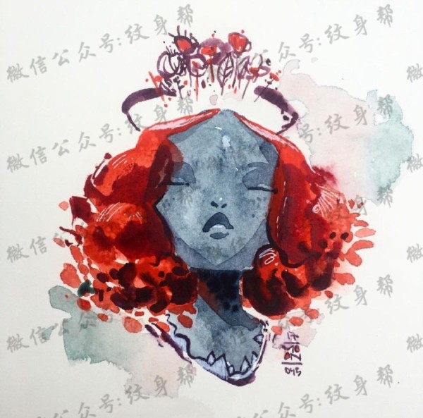 水彩插画手稿_一组23张精美水彩插画纹身手稿素材图案