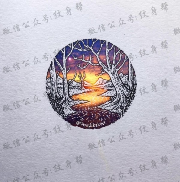 风景纹身手稿_14张创意风景纹身手稿图案