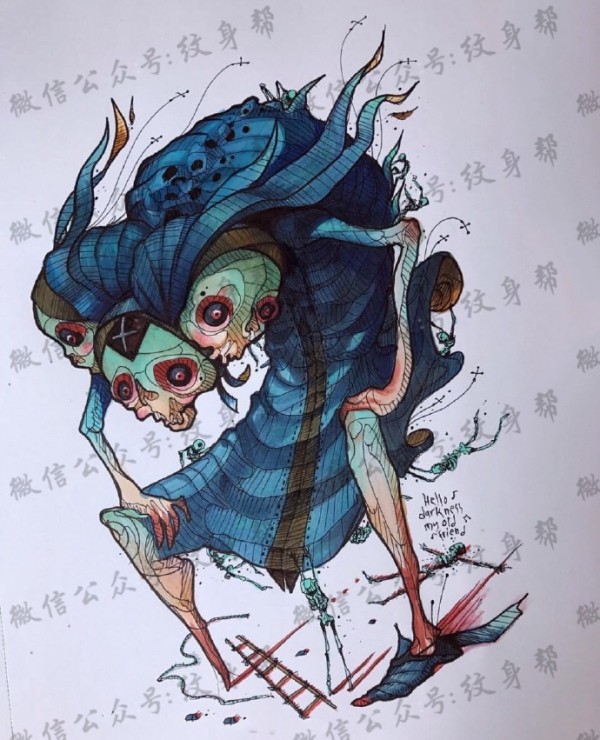 奇幻动物插画手稿_一组18张彩色创意奇幻动物插画纹身手稿图案