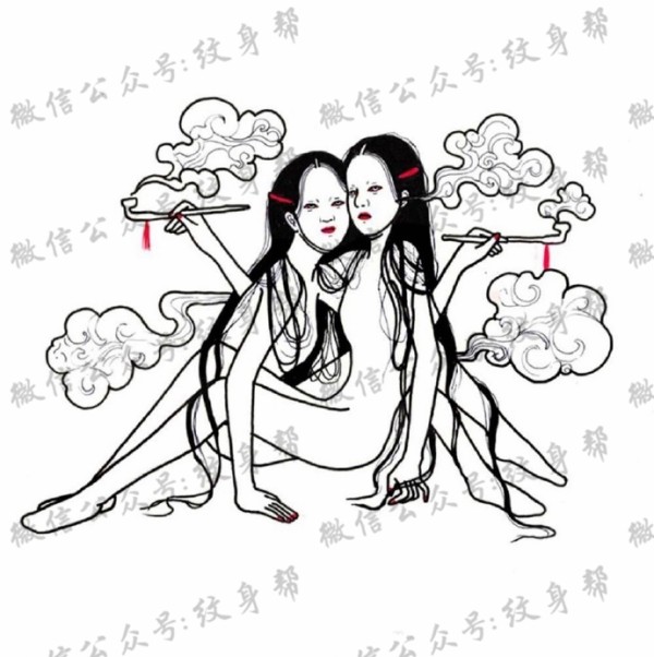 能面万媚纹身手稿_52张日式能剧面具纹身手稿图案素材欣赏