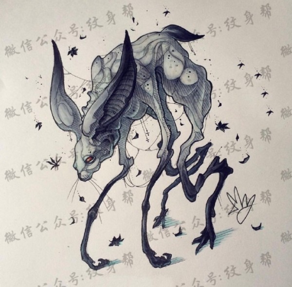 奇幻动物插画手稿_一组18张彩色创意奇幻动物插画纹身手稿图案