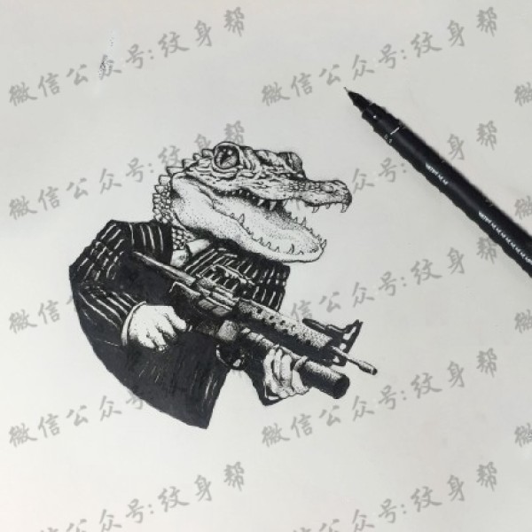 鳄鱼纹身手稿_9张动物鳄鱼纹身手稿图案素材图案