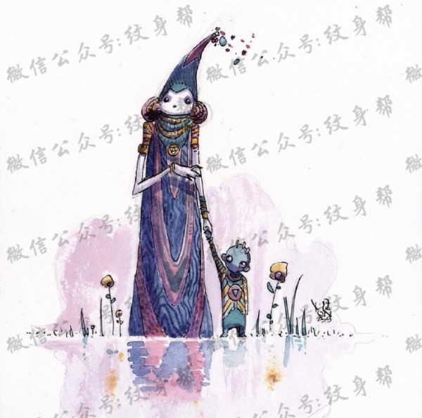 水彩插画手稿_一组23张精美水彩插画纹身手稿素材图案