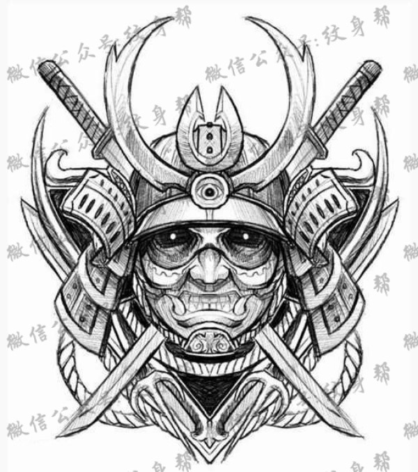 手稿日本武士纹身图片