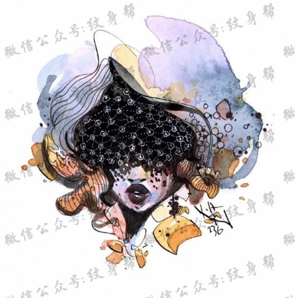 水彩插画手稿_一组23张精美水彩插画纹身手稿素材图案