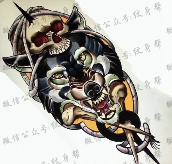 一组彩色school纹身手稿图案素材